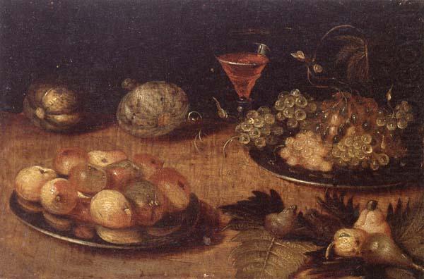 unknow artist Still life of Grapes and apples on pewter plates,figs,melons and a wine glass china oil painting image